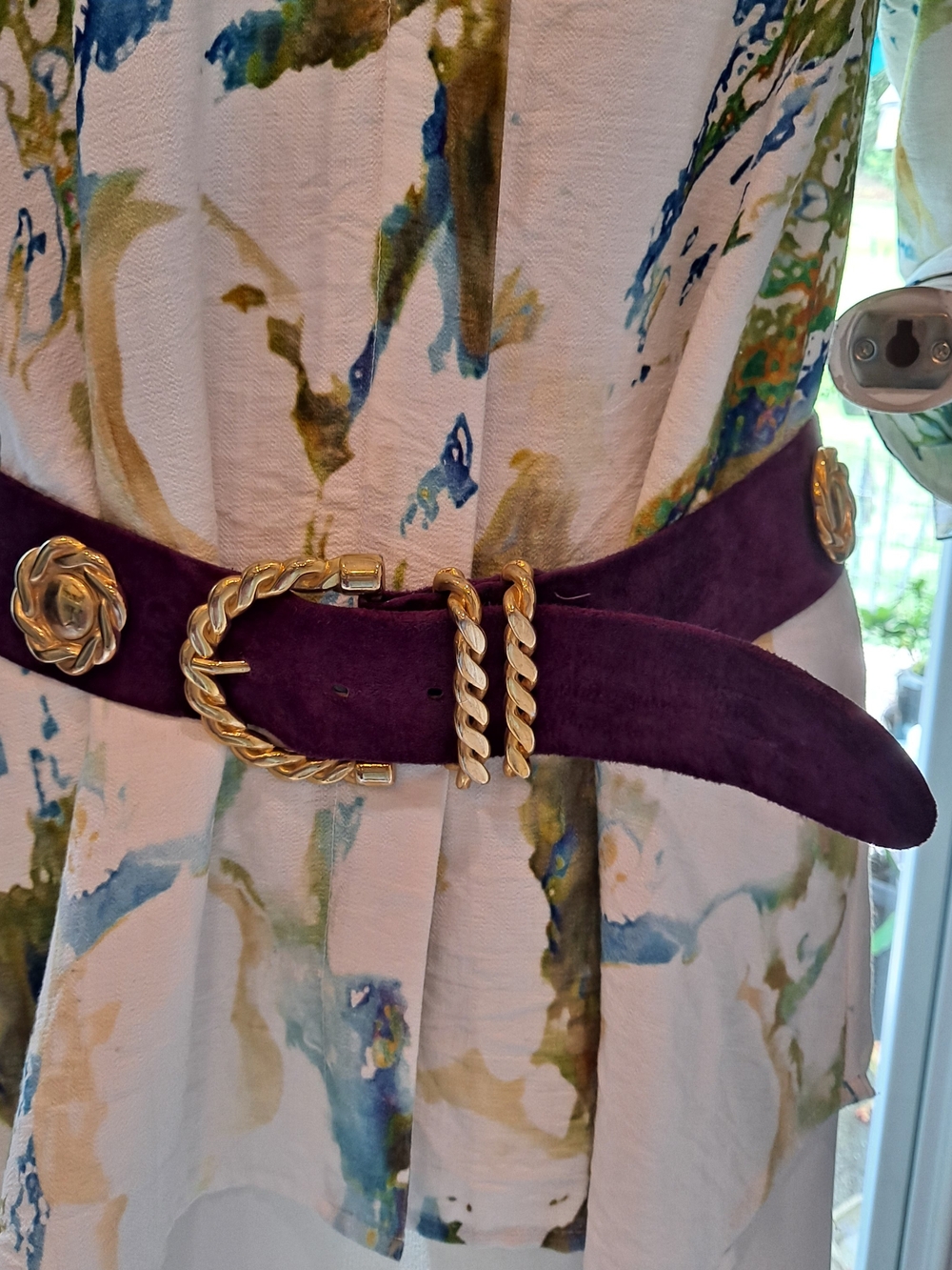 Patricia Smith Designer For JE Desiree Purple Suede Belt Gold Accents 80s 90s